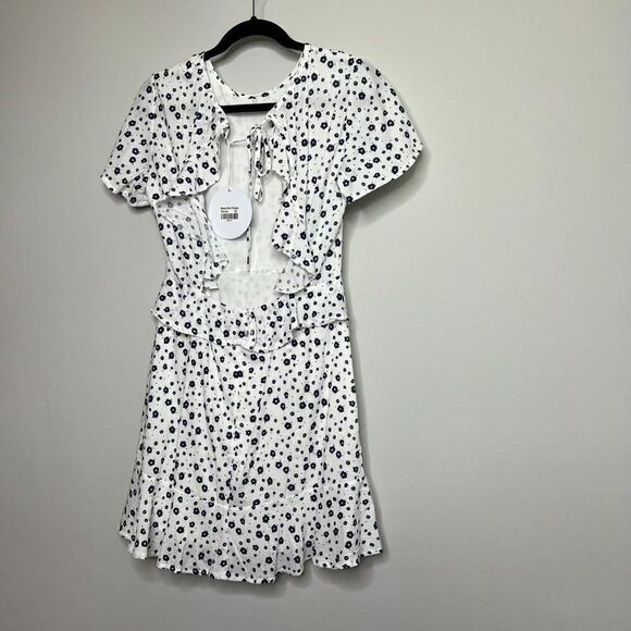 Princess Polly Womens White Floral Ruffle Open Tie Back Nate Mini Dress Size 6 - Picture 3 of 10